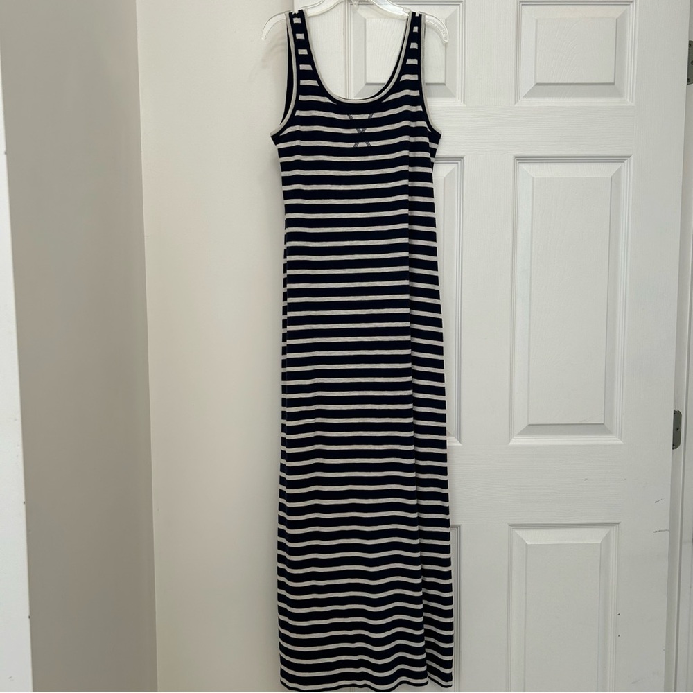 LOFT Navy and Off White Striped Maxi Sleeveless Tank Dress